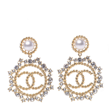 Chanel Pearl Crystal CC-Casino Clip On Earrings Gold 1 of 4