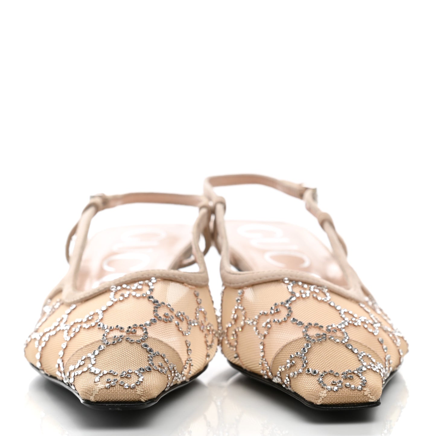 Tela Retino Kid Scamosciato Crystal GG Monogram Square G 35mm Slingback Pumps 36.5 Light Powder Skin Rose