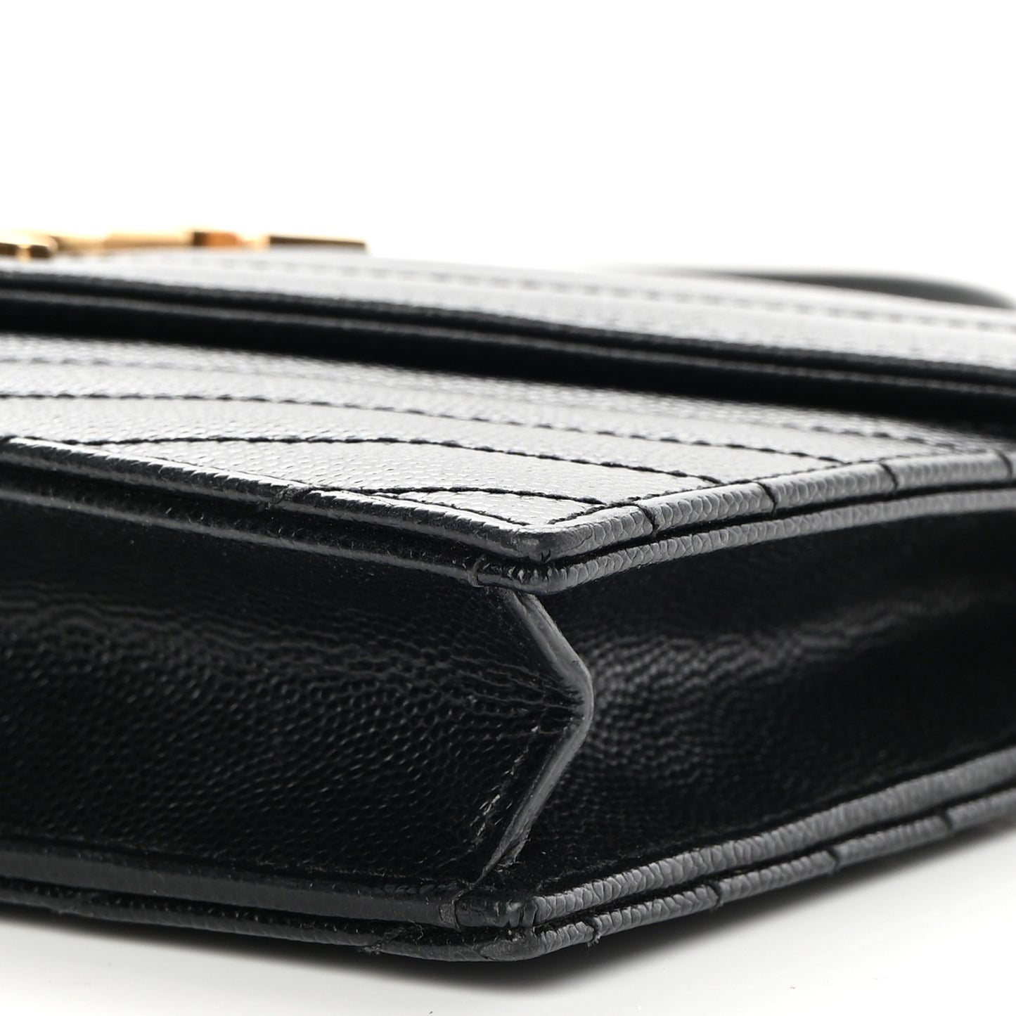 Grain De Poudre Matelasse Chevron Monogram Envelope Chain Wallet Black