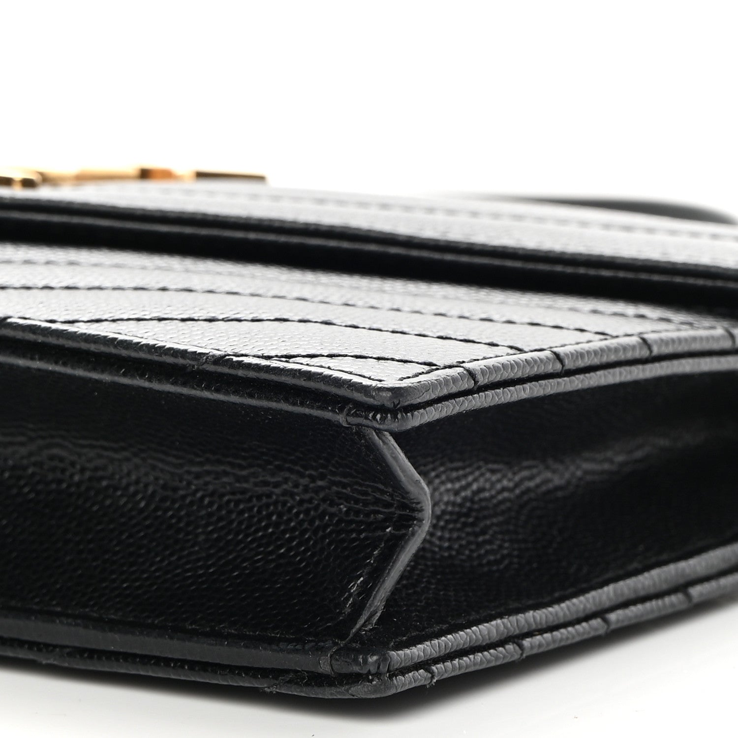 Saint Laurent Grain De Poudre Matelasse Chevron Monogram Envelope Chain Wallet Black 11 of 12