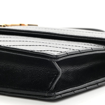 Saint Laurent Grain De Poudre Matelasse Chevron Monogram Envelope Chain Wallet Black 11 of 12
