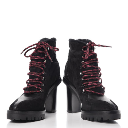 Valentino Garavani Suede Shearling Rockstud Lace-Up Ankle Boots 39.5 Black 5 of 17