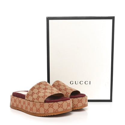 Gucci Canvas GG Monogram Angelina Platform Slide Sandals 39.5 Beige Ruggine 8 of 8