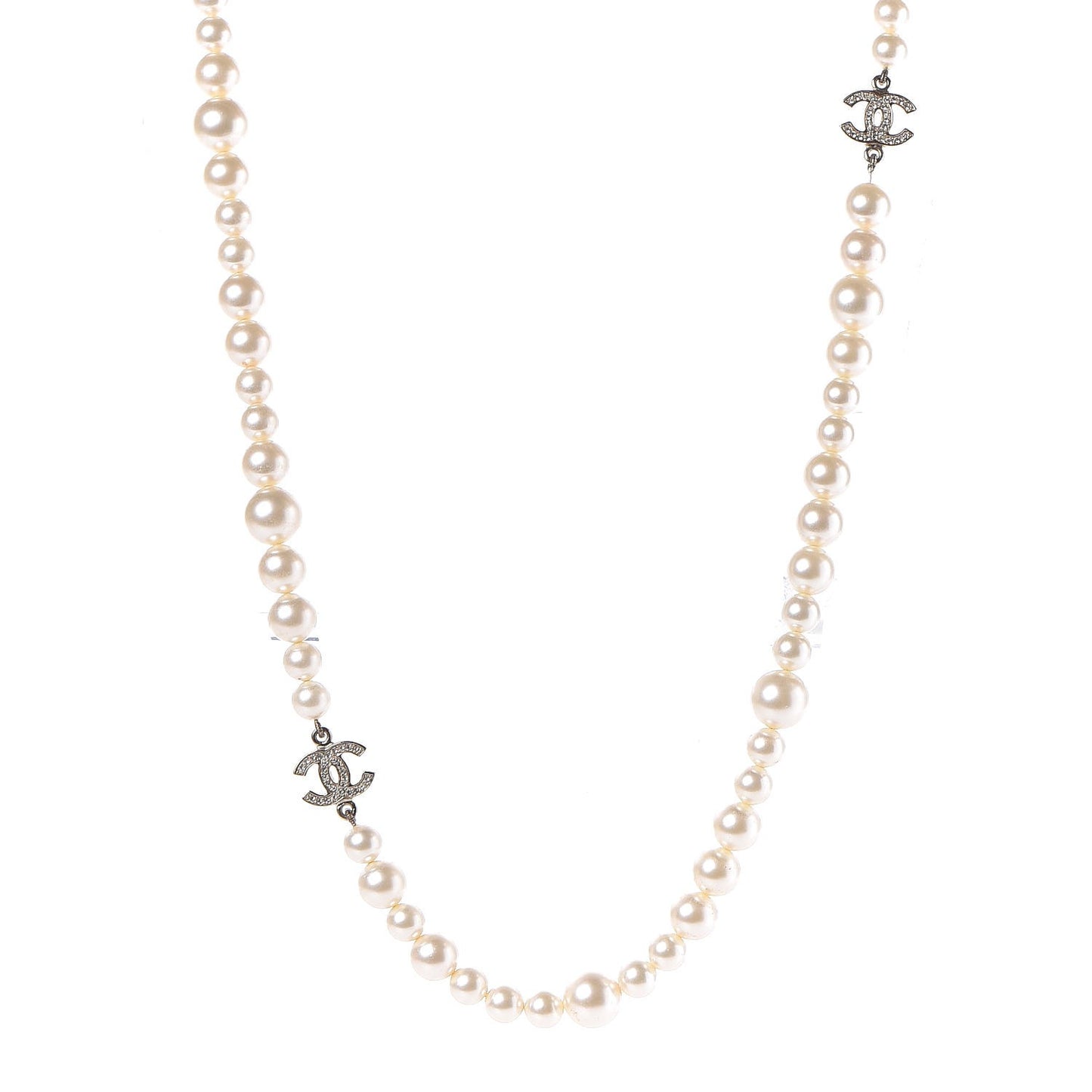 Graduated Pearl Long CC Necklace Gold
