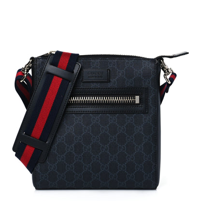 Gucci GG Supreme Monogram Web Small Flat Messenger Bag Black Grey 1 of 9