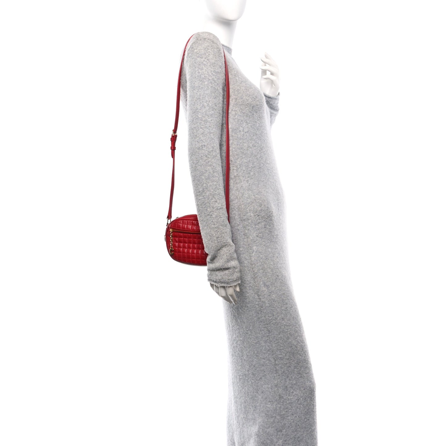 Calfskin Quilted Small C Charm Bag Red