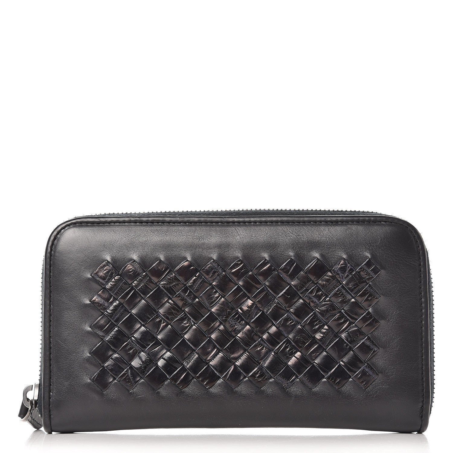 Bottega Veneta Calfskin Crocodile Intrecciato Zip Around Wallet Tourmaline 1 of 6