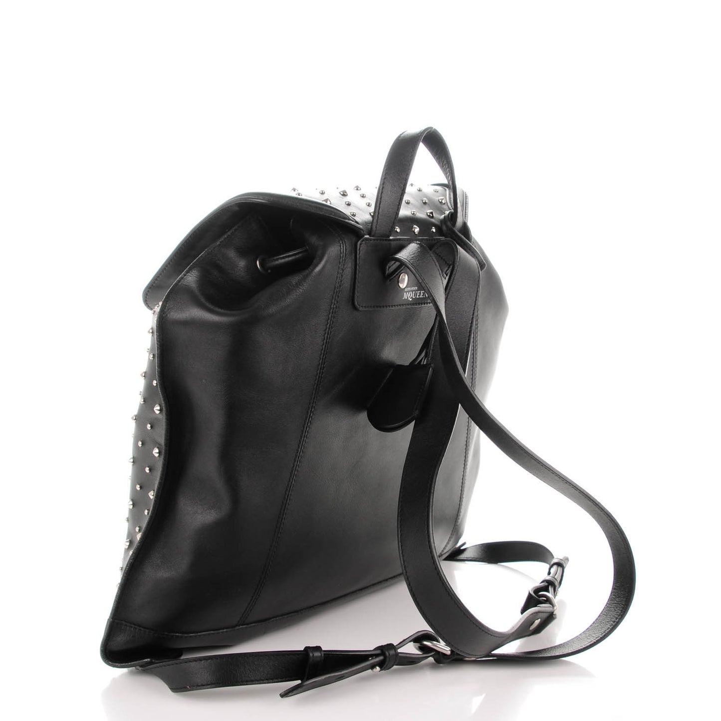 Calfskin Studded Padlock Zip Backpack Black