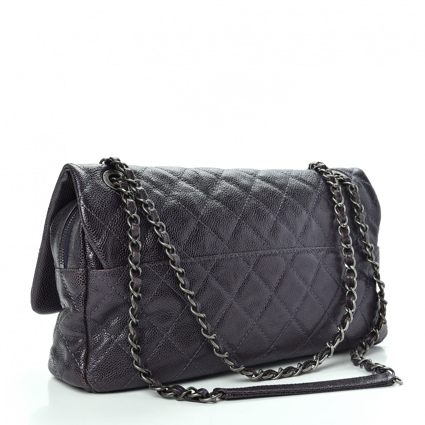 Iridescent Caviar Quilted Large Chic Flap Dark Purple