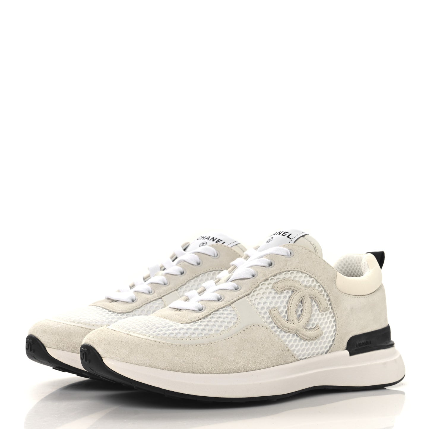 Calfskin Mesh Lycra Suede Womens Logo Sneakers 40 White