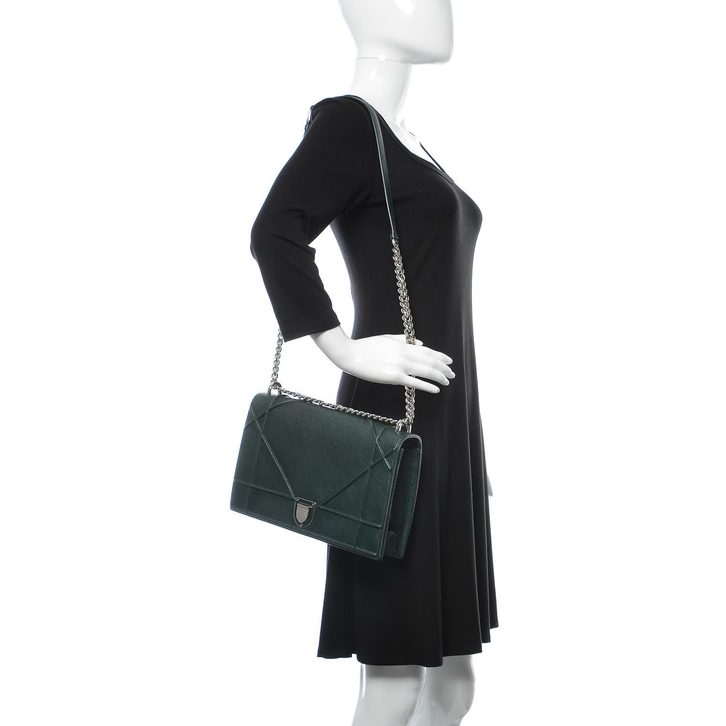 Grained Calfskin Large Diorama Flap Bag Green