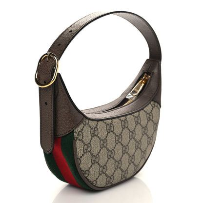 Gucci GG Supreme Monogram Textured Calfskin Web Mini Ophidia Half Moon Hobo Beige Ebony New Acero 3 of 6