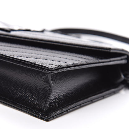 Saint Laurent Grain De Poudre Matelasse Chevron Monogram Envelope Chain Wallet Black 10 of 11