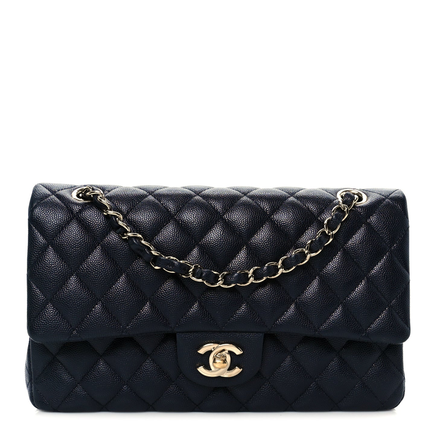 Caviar Quilted Medium Double Flap Navy