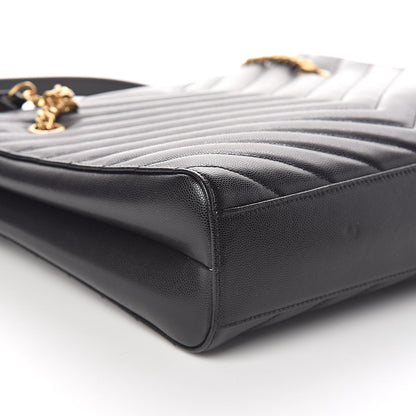 Saint Laurent Grain De Poudre Matelasse Chevron Medium Tribeca Shopping Bag Black 9 of 10