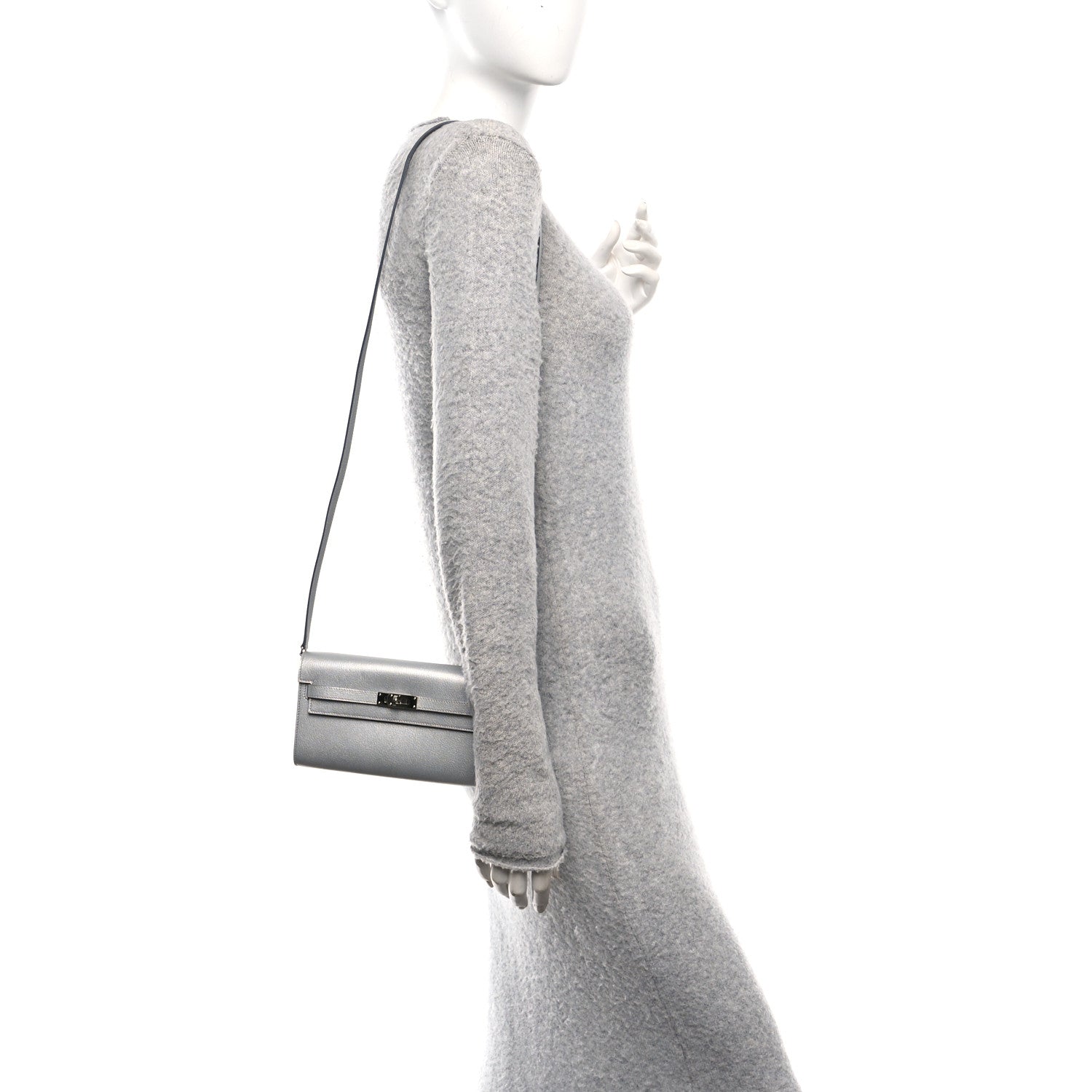 Hermes Metallic Chevre Chamkilight Kelly Wallet To Go Argent 2 of 13