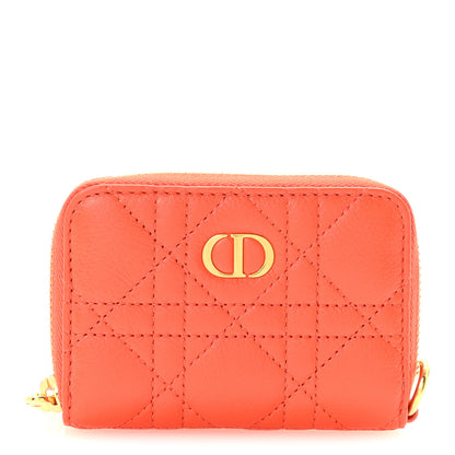 Christian Dior Grained Calfskin Supple Cannage Caro Compact Wallet  Orange 1 of 7