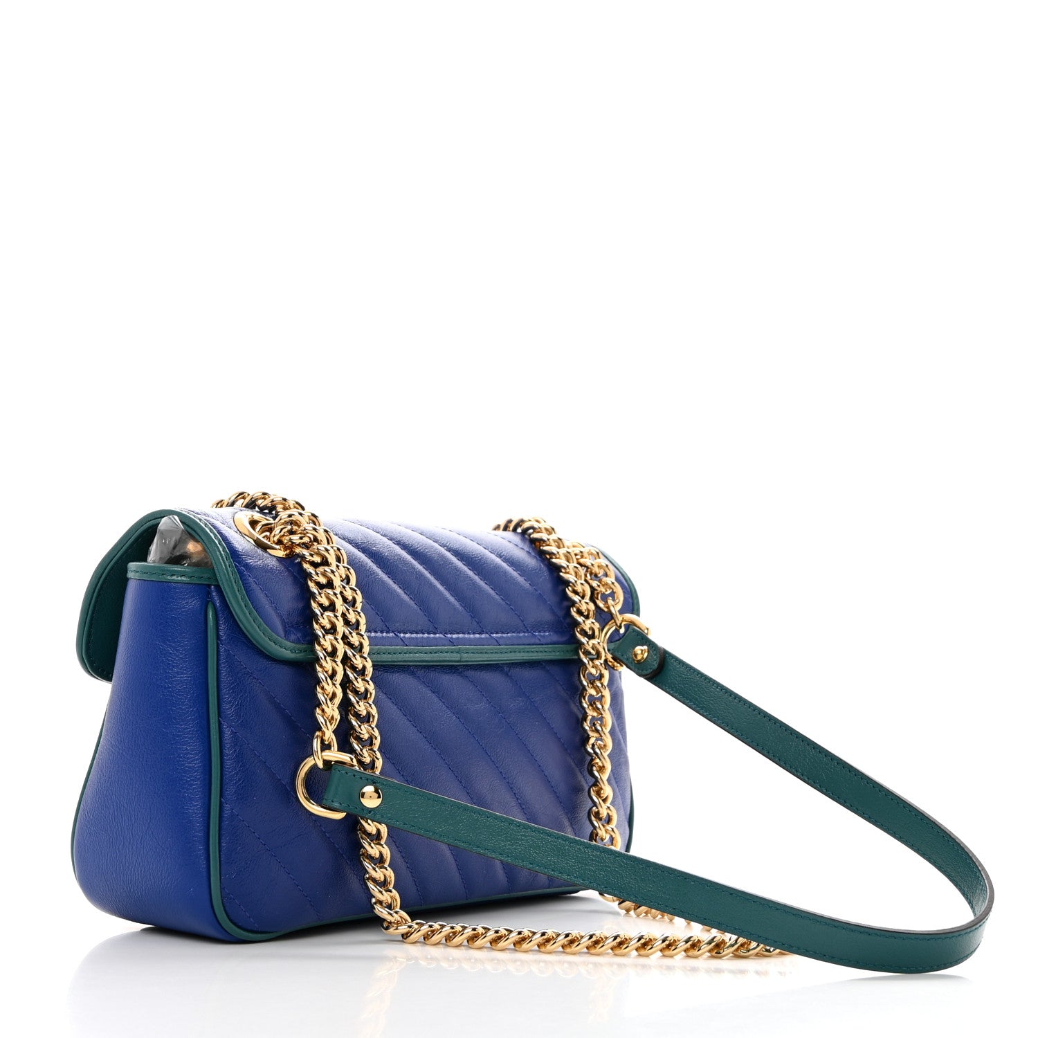 Gucci Azalea Calfskin Enamel Matelasse Diagonal Small Torchon GG Marmont Shoulder Bag Imperial Blue Pavone 2 of 10