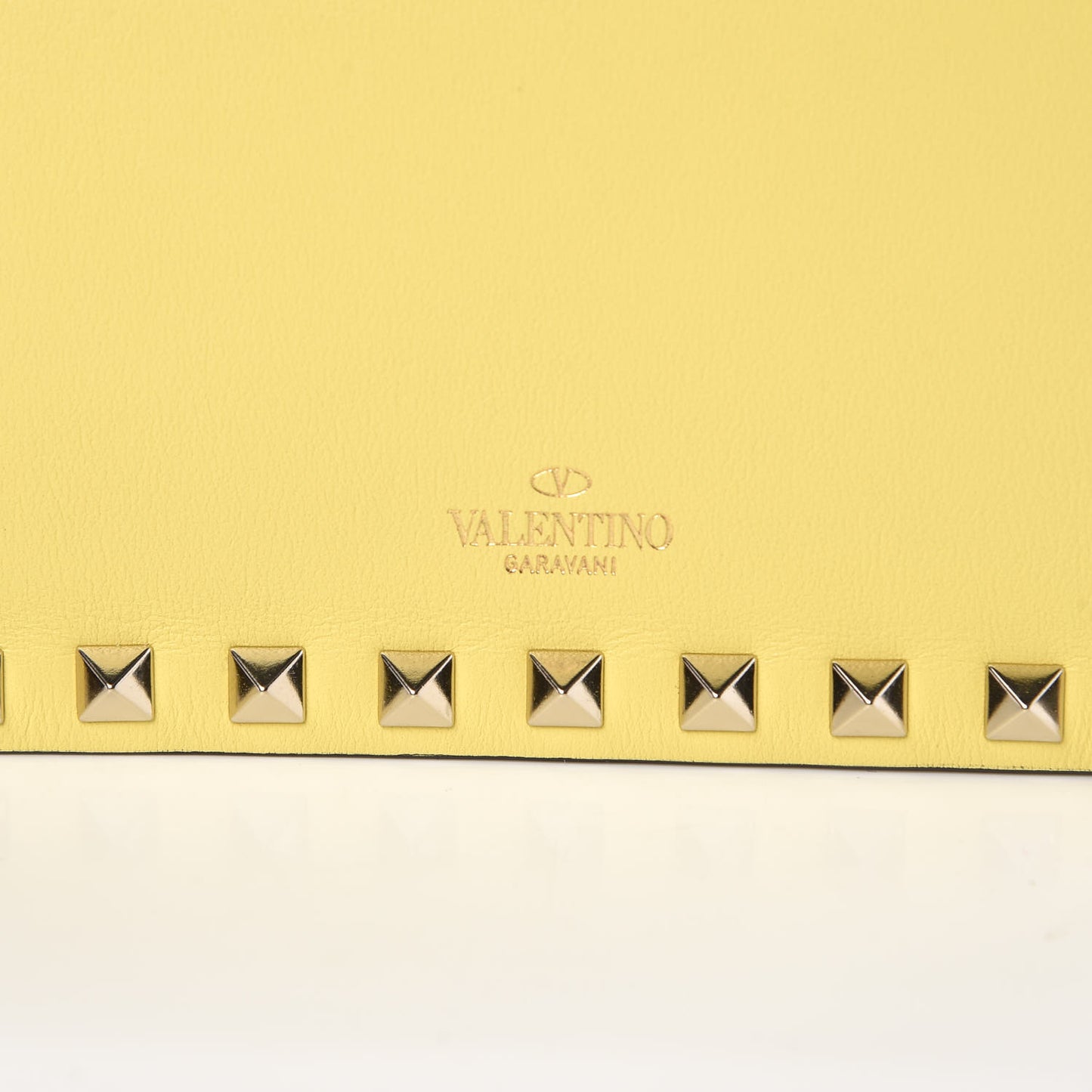 Calfskin Rockstud Wallet on Chain Light Yellow