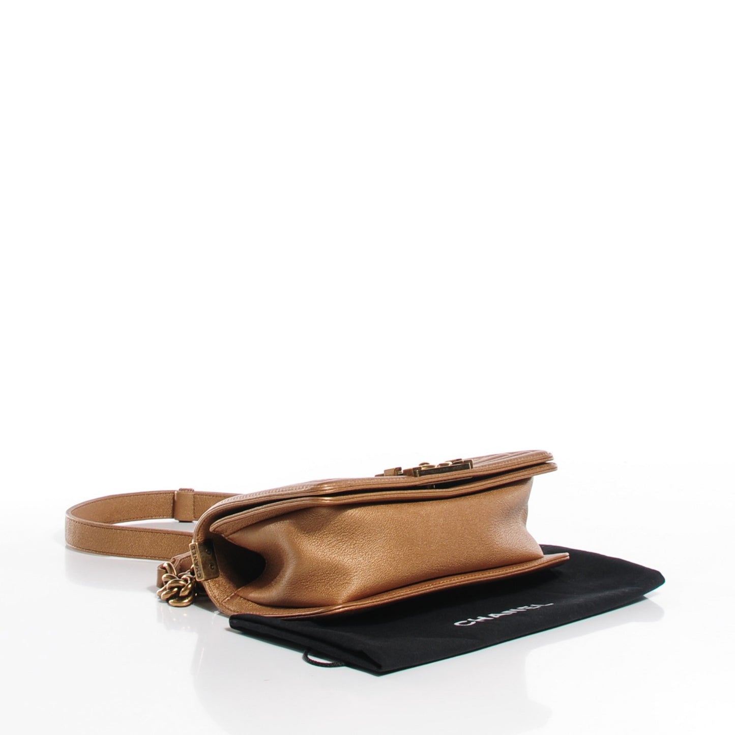 Metallic Lambskin Small Golden CC Boy Flap Gold