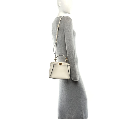 Fendi Vitello Seta Suede FF Mini Peekaboo Iconic Satchel White Ice 2 of 9