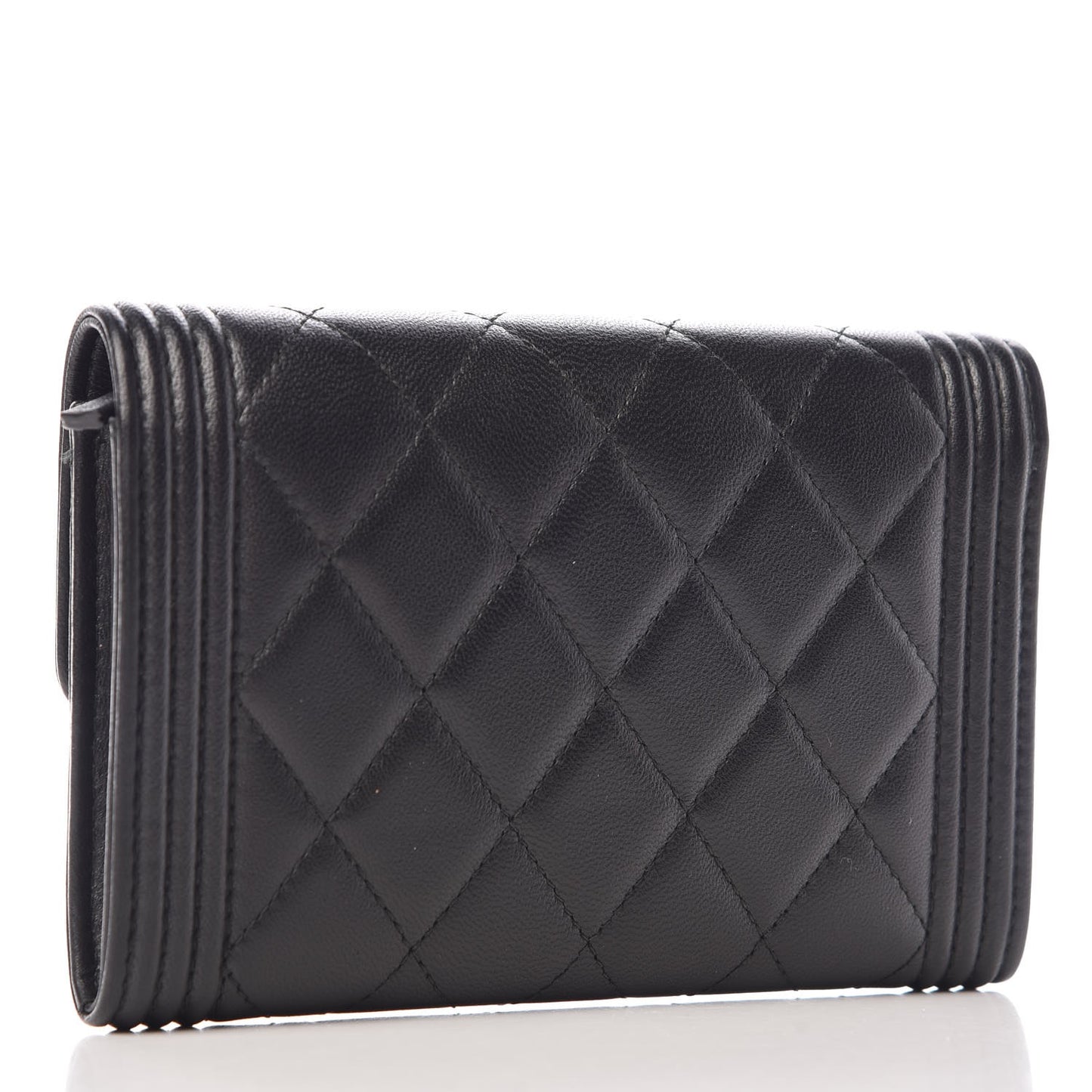 Calfskin Quilted Small Boy Flap Wallet Black