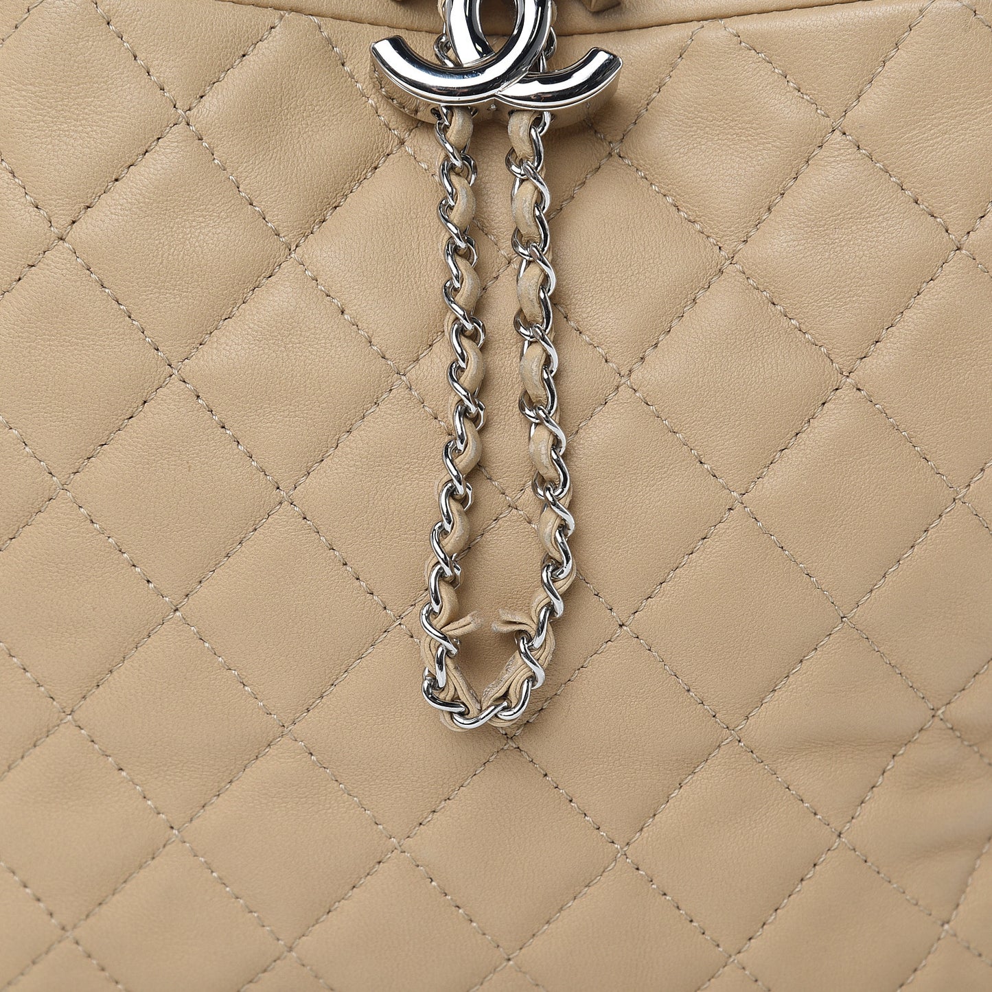 Lambskin Quilted Small CC Chain Bucket Bag Beige