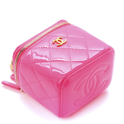 Chanel Patent Quilted Pearl Crush Mini Vanity Case With Chain Neon Pink 10 of 11