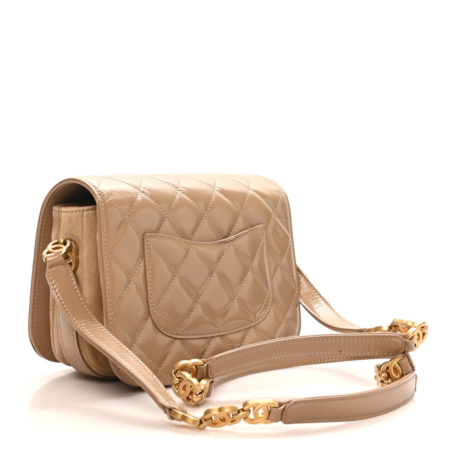 Chanel Shiny Calfskin Quilted Suede Goatskin Messenger Beige 3 of 9