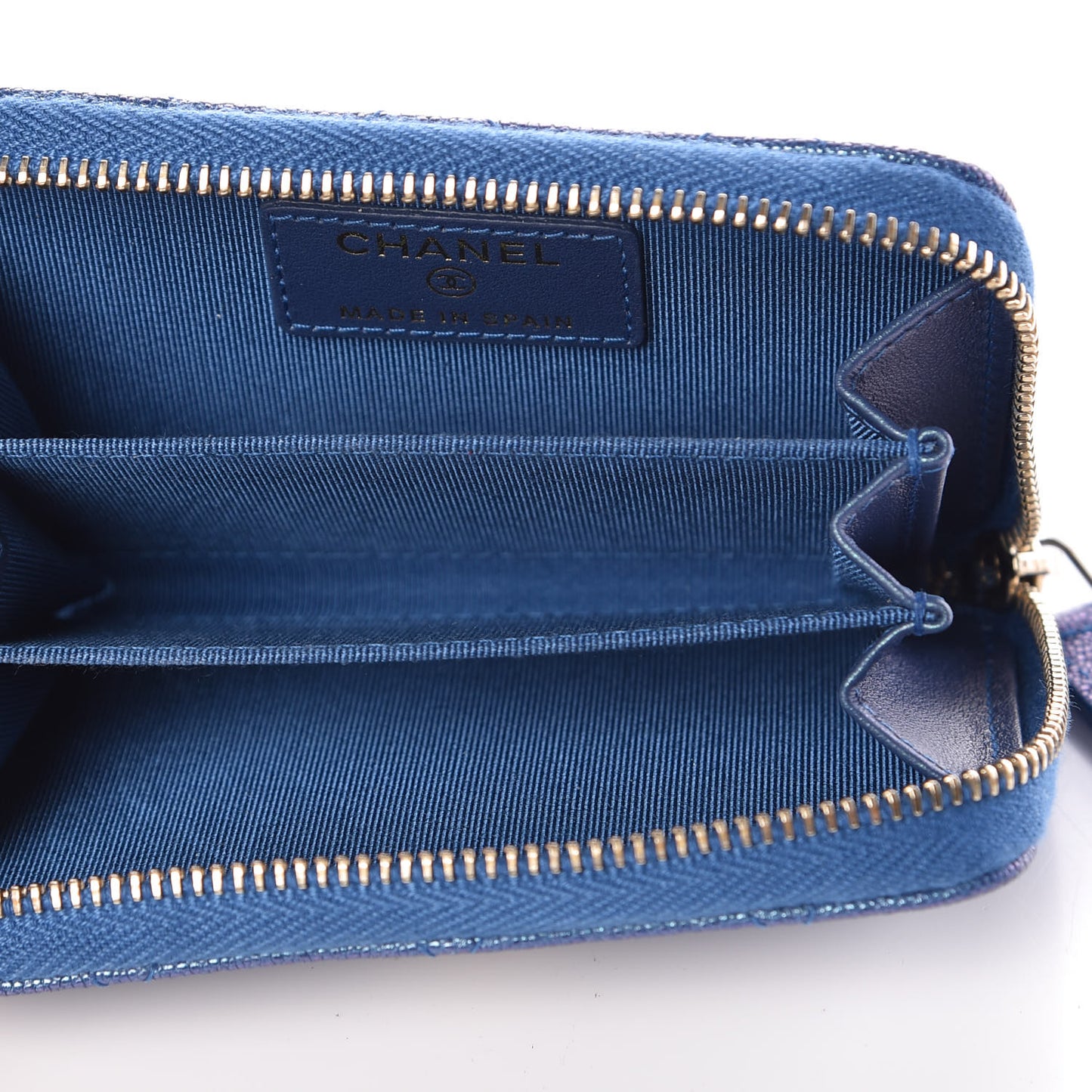 Metallic Caviar Quilted Zip Coin Purse Dark Blue