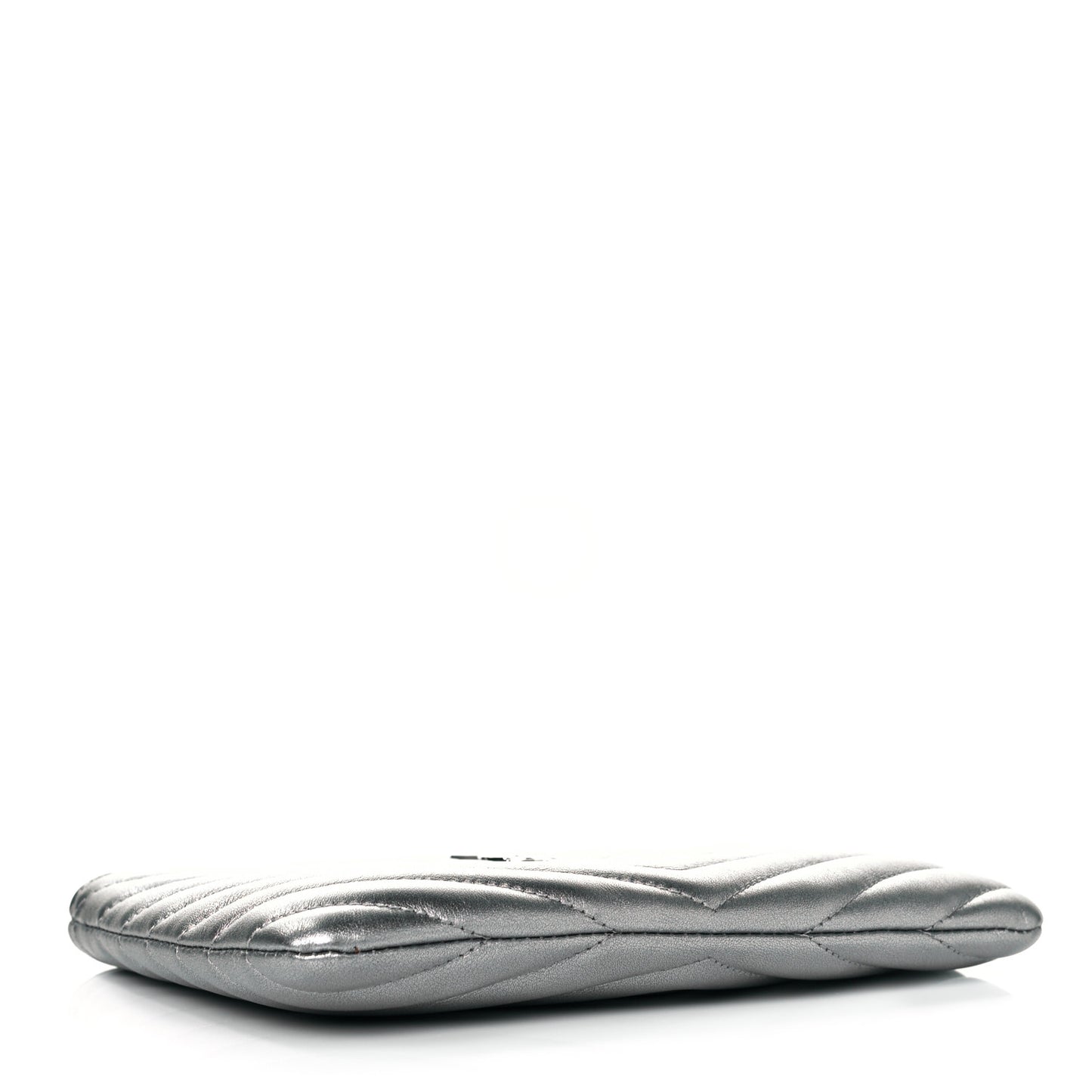 Metallic Calfskin Matelasse Chevron Monogram Pouch Silver