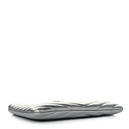 Saint Laurent Metallic Calfskin Matelasse Chevron Monogram Pouch Silver 4 of 10