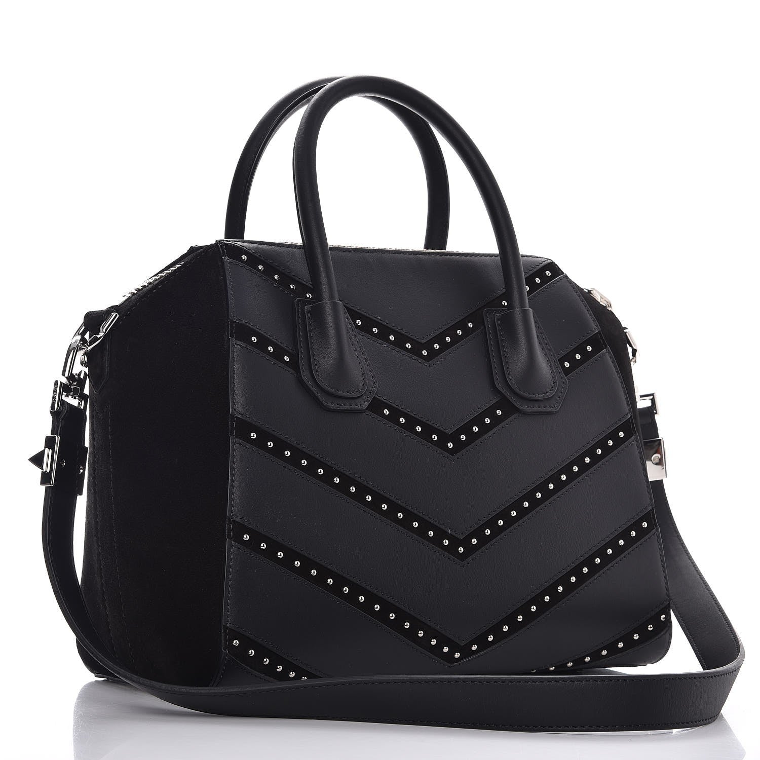 Givenchy Calfskin Suede Small Studded Chevron Antigona Black 4 of 11