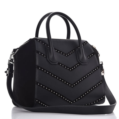 Givenchy Calfskin Suede Small Studded Chevron Antigona Black 4 of 11