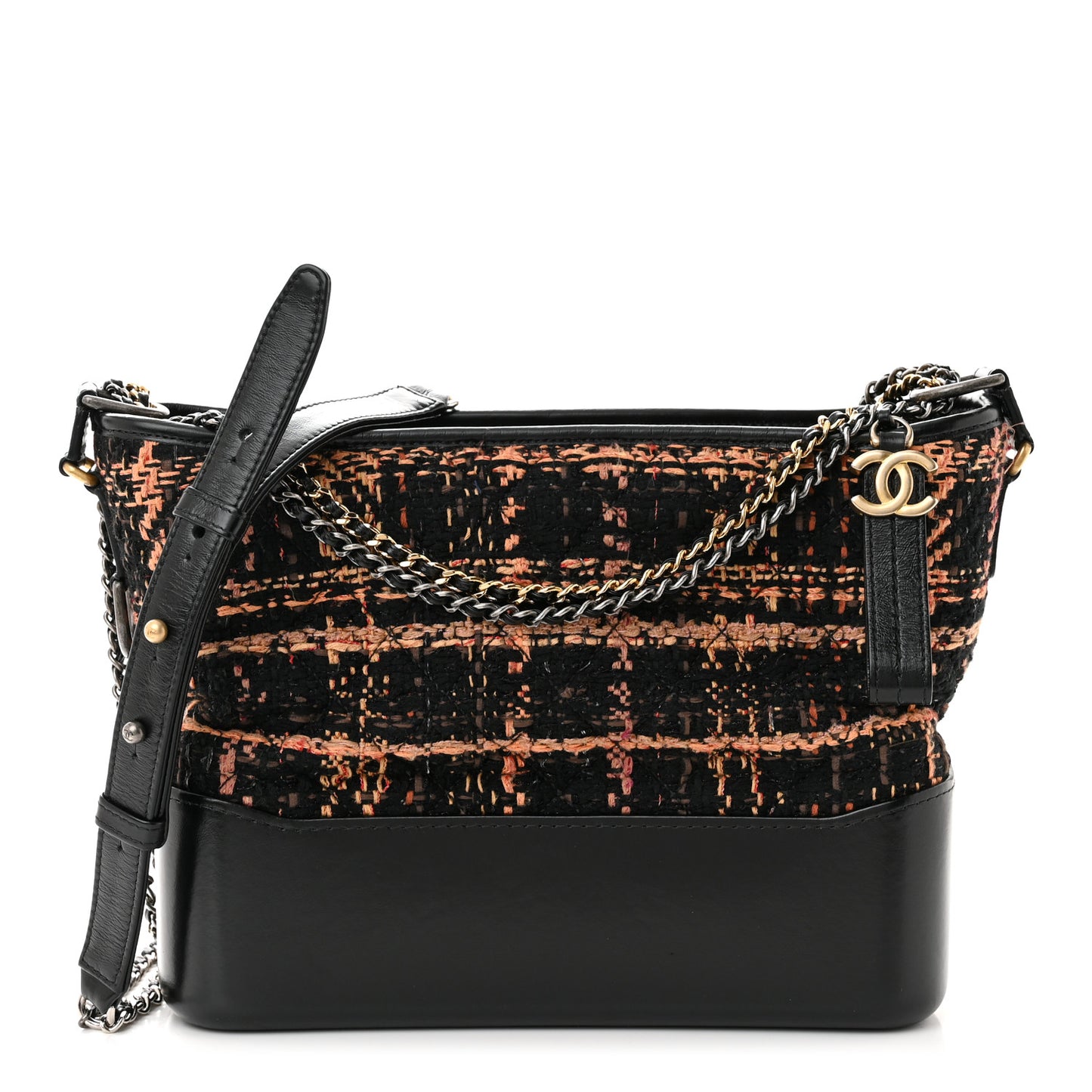 Tweed Calfskin Medium Gabrielle Hobo Black Brown