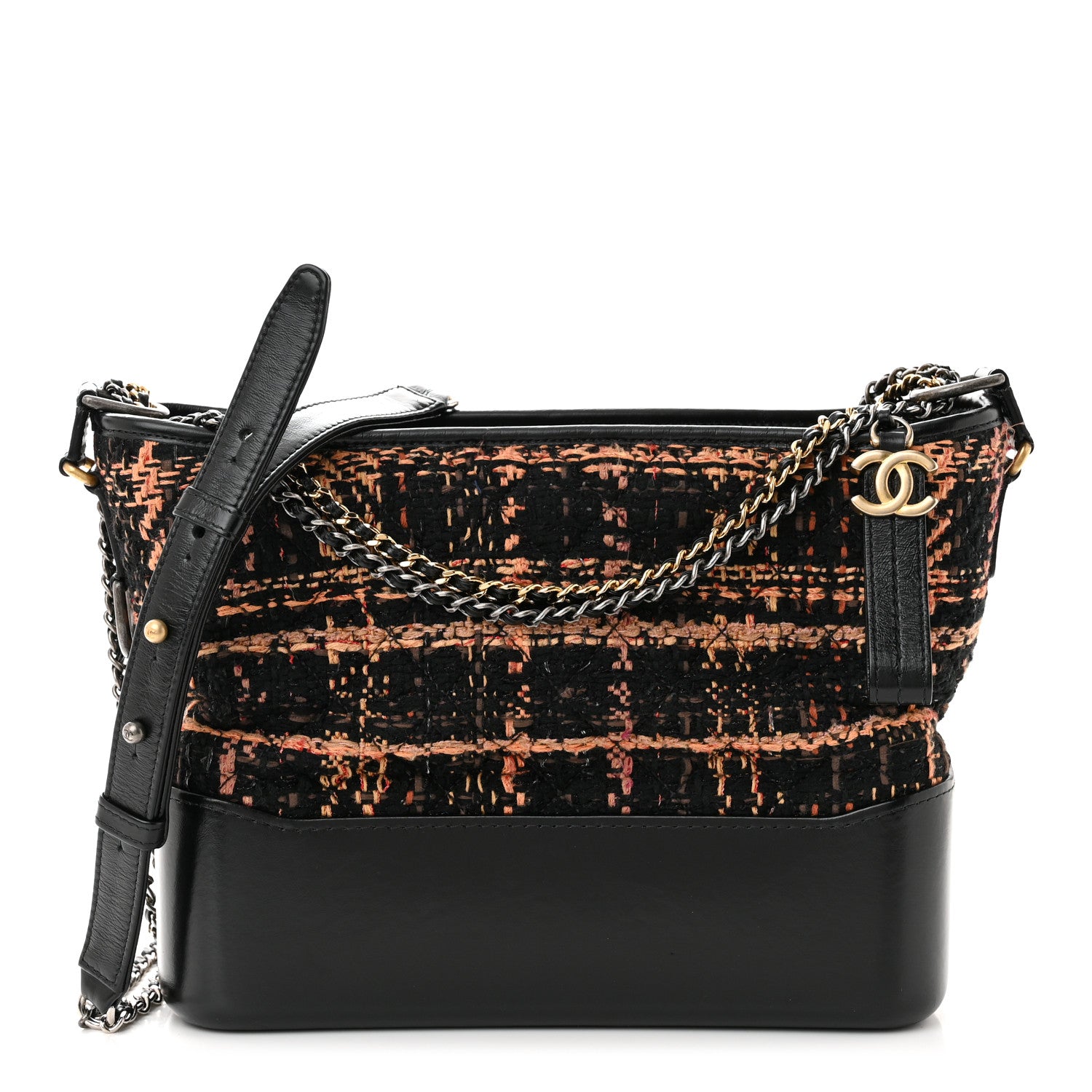 Chanel Tweed Calfskin Medium Gabrielle Hobo Black Brown 1 of 10