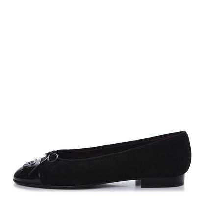 Chanel Suede Patent Cap Toe CC Ballerina Flats 36.5 Black 1 of 7