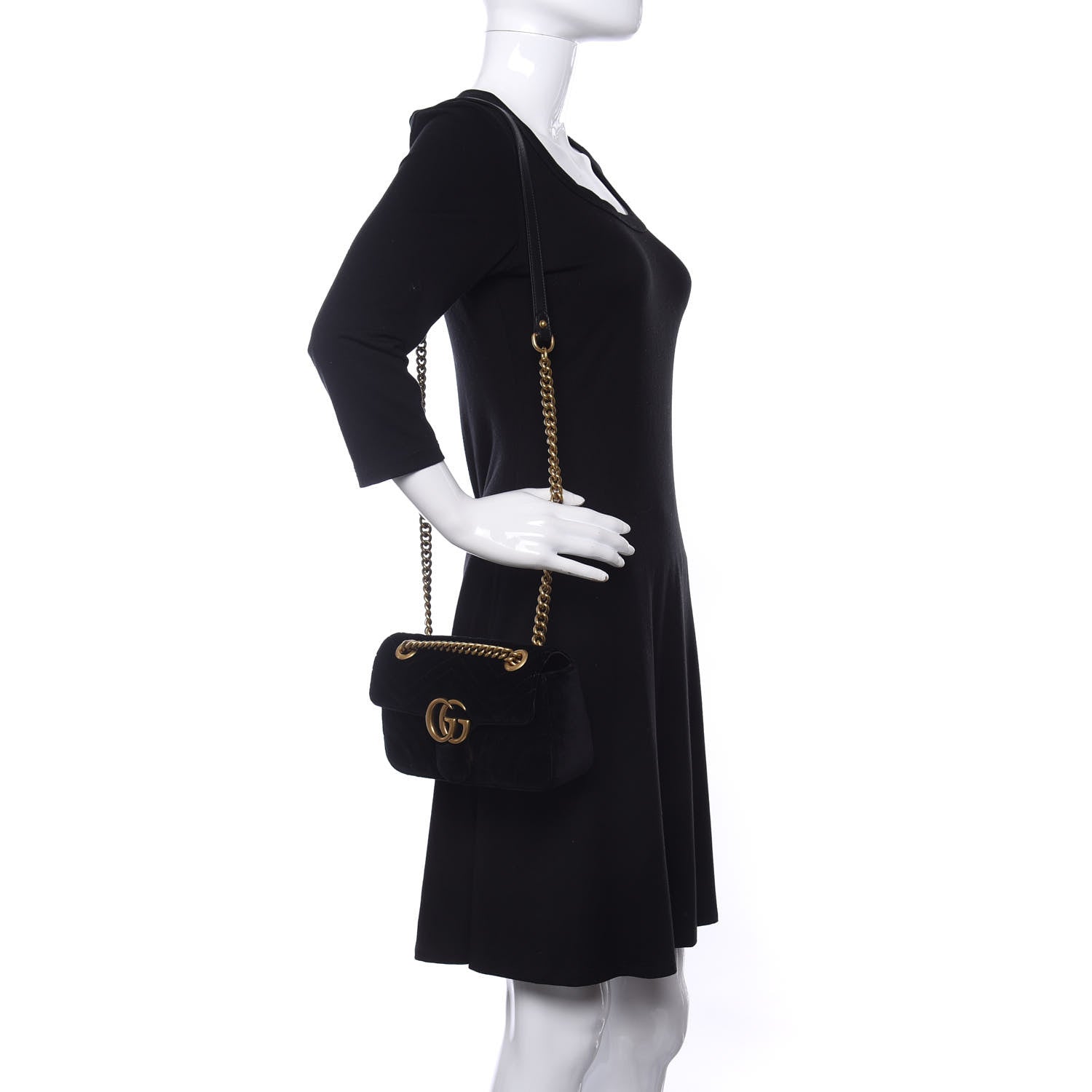 Gucci Velvet Matelasse Mini GG Marmont Shoulder Bag Black 2 of 11
