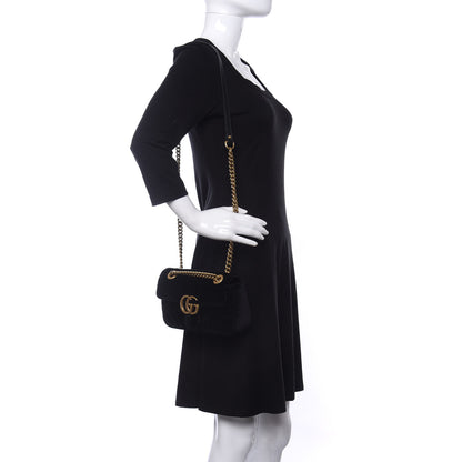 Gucci Velvet Matelasse Mini GG Marmont Shoulder Bag Black 2 of 11