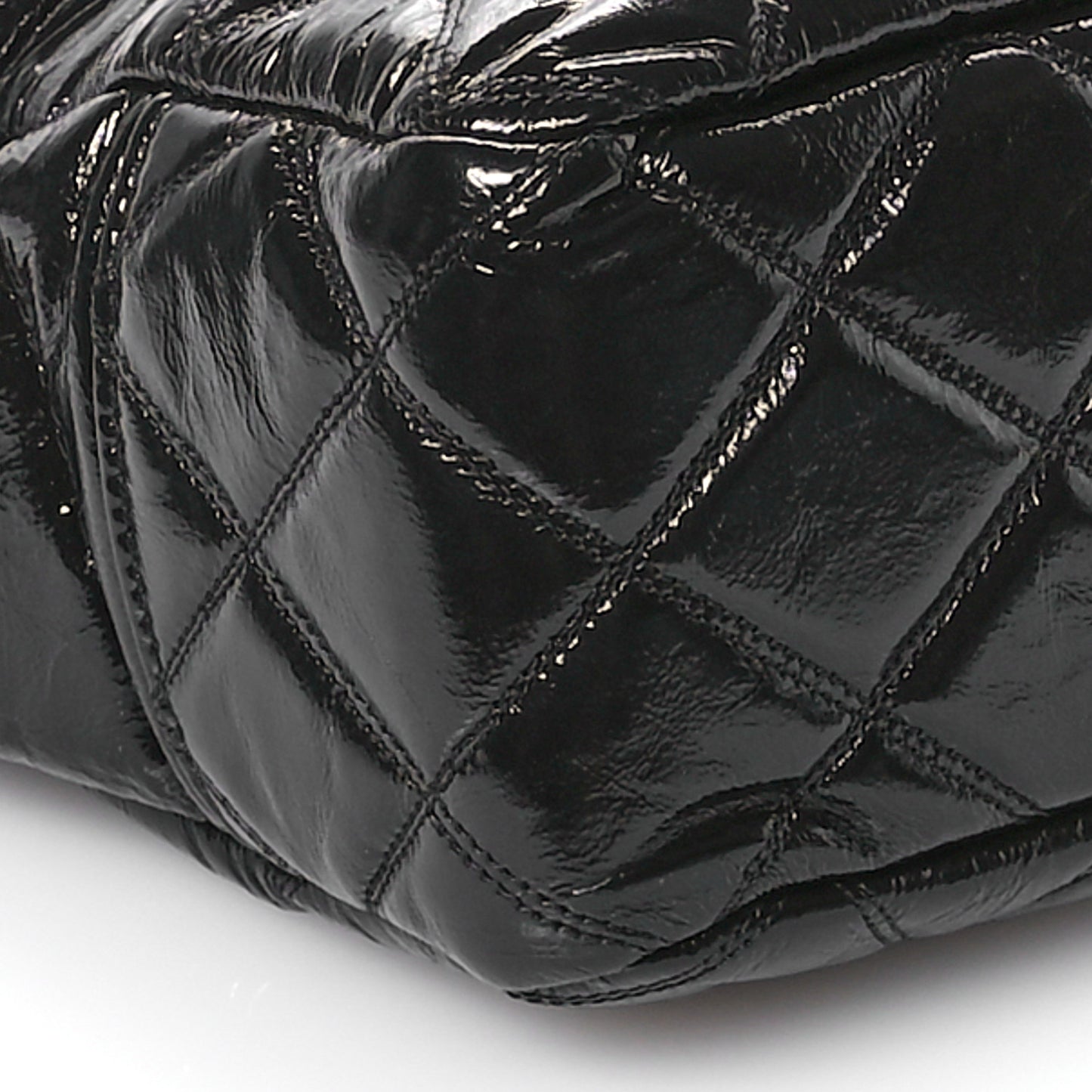 Shiny Aged Calfskin Quilted Large Shopping Bag Black