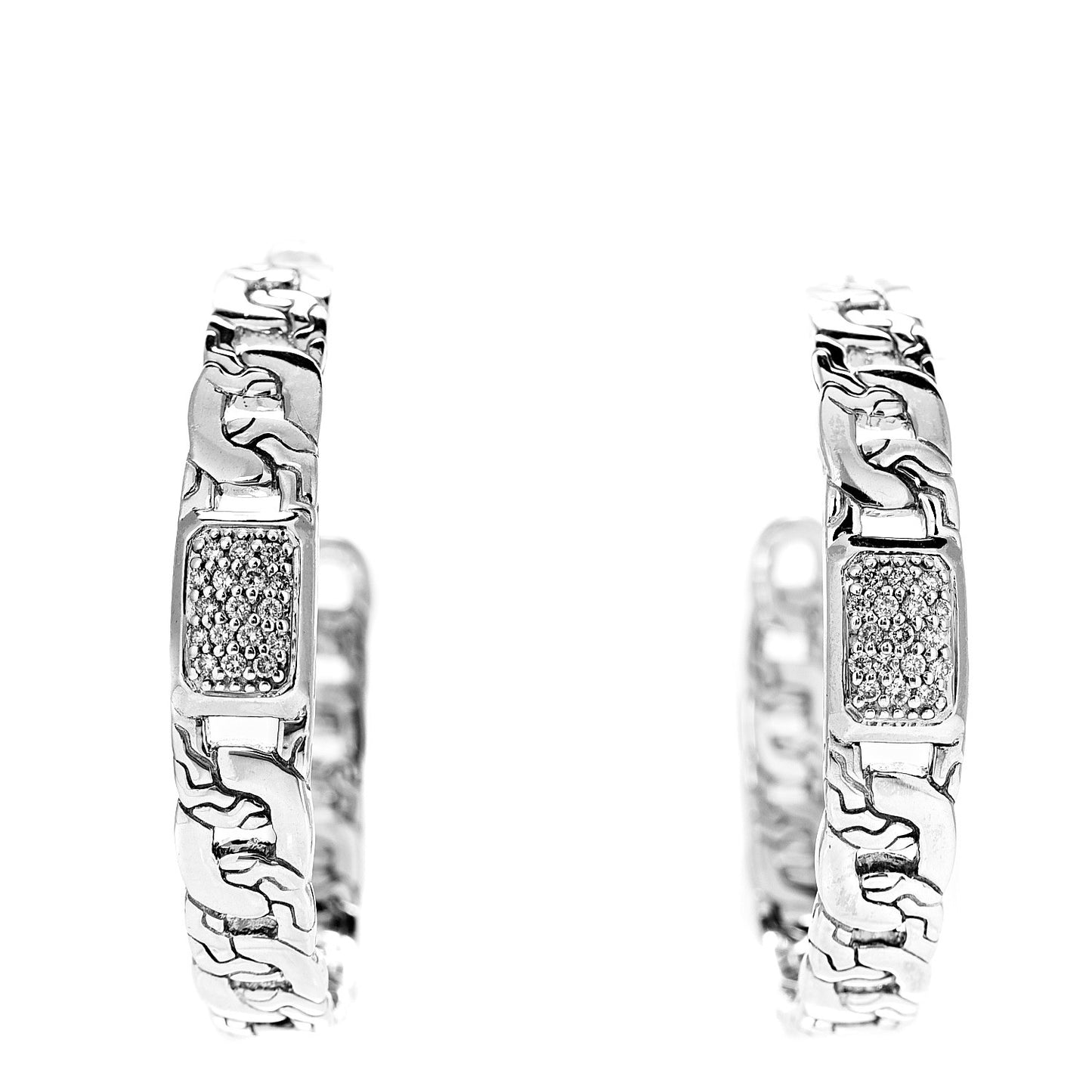 Sterling Silver Diamond Chain Hoop Earrings