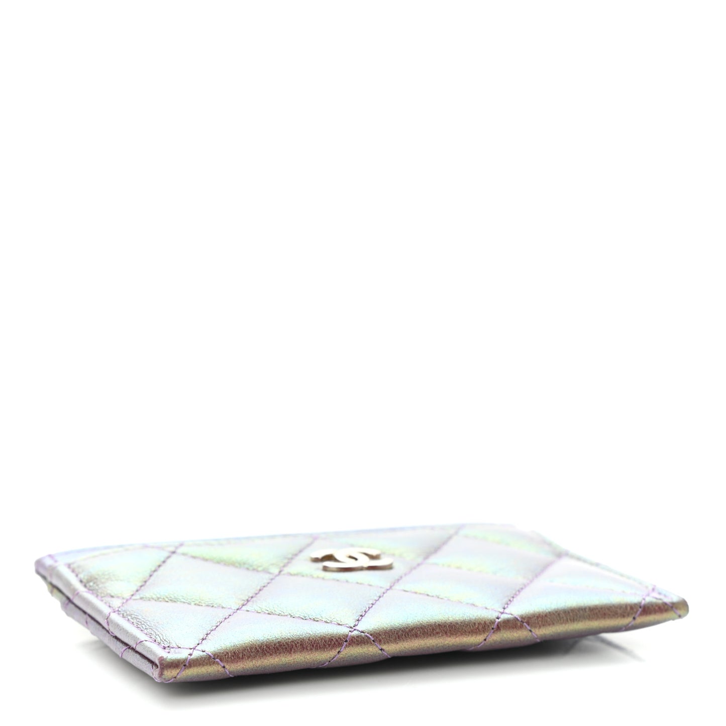 Iridescent Calfskin Quilted Card Holder Pink