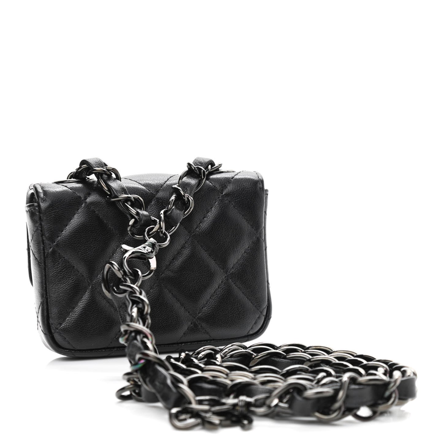 Lambskin Quilted Mini Chain Belt Bag So Black