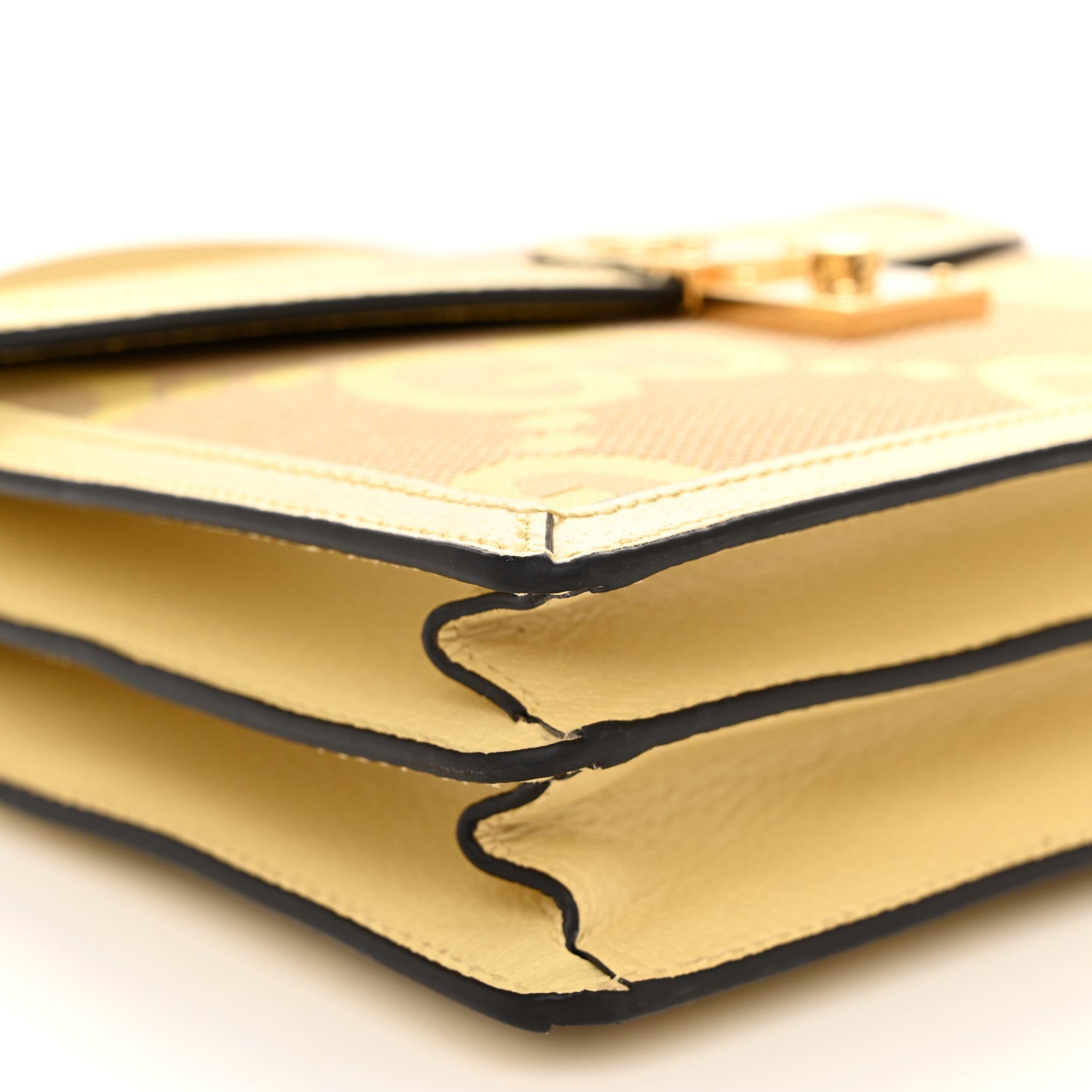 Gucci Monogram Jumbo GG Textured Dollar Calfskin Mini Ophidia Padlock Top Handle Shoulder Bag Camel Banana 9 of 11