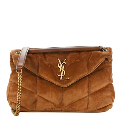 Saint Laurent Suede Calfskin Quilted Small Loulou Puffer Monogram Chain Satchel Cinnamon 1 of 13