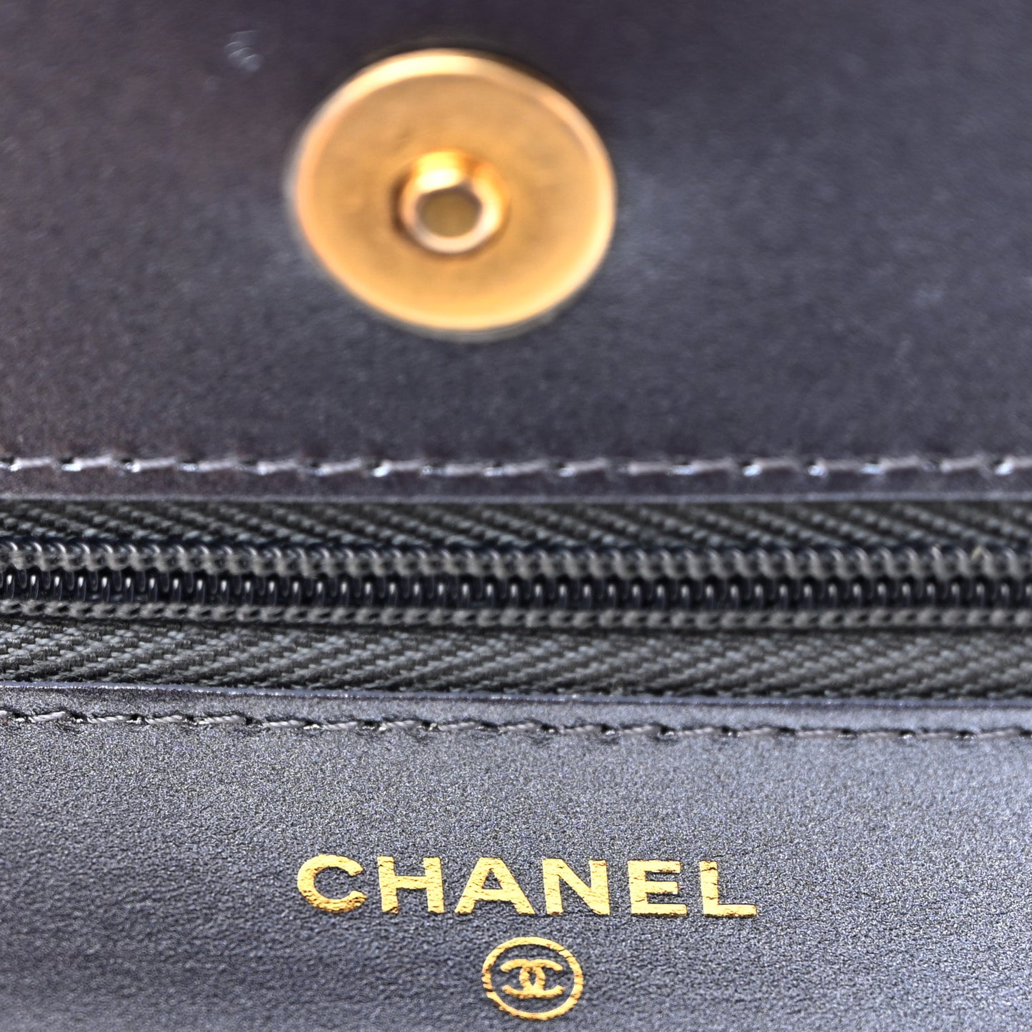 Metallic Calfskin Quilted Wallet On Chain WOC Navy Blue