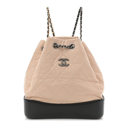 Chanel Aged Calfskin Quilted Small Gabrielle Backpack Beige Black 1 of 13