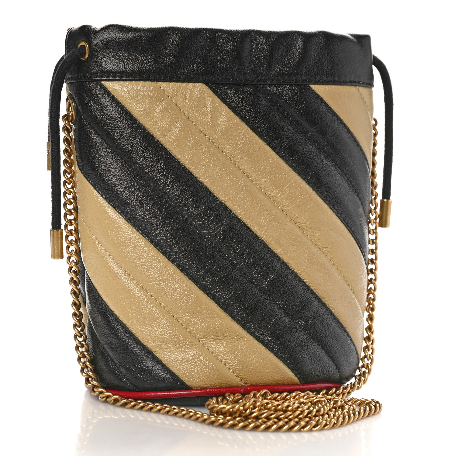 Gucci Azalea Calfskin Matelasse Diagonal Patchwork Mini Torchon GG Marmont 2.0 Bucket Bag Black Beige Romantic Cerise 3 of 10
