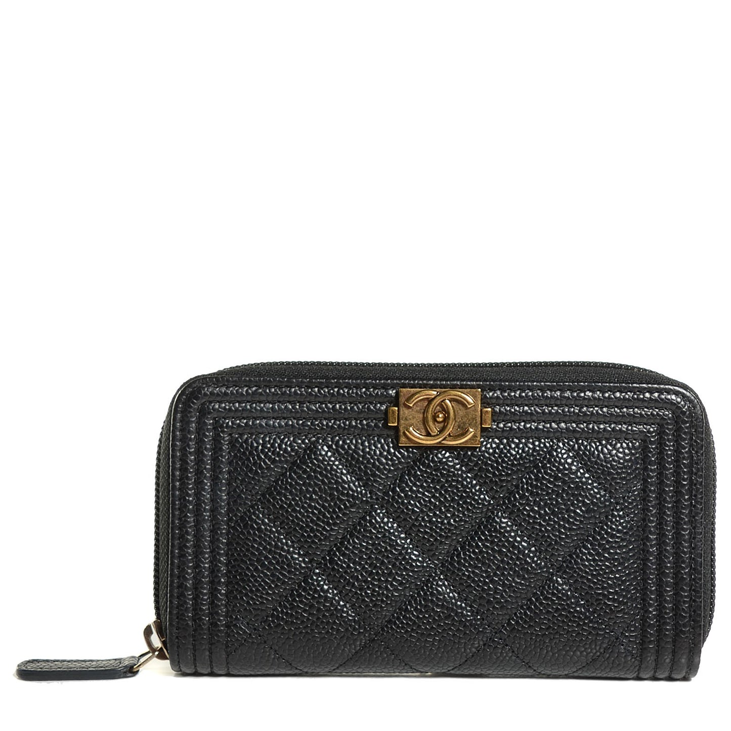 Caviar Quilted Boy Small Zip Around Wallet Black
