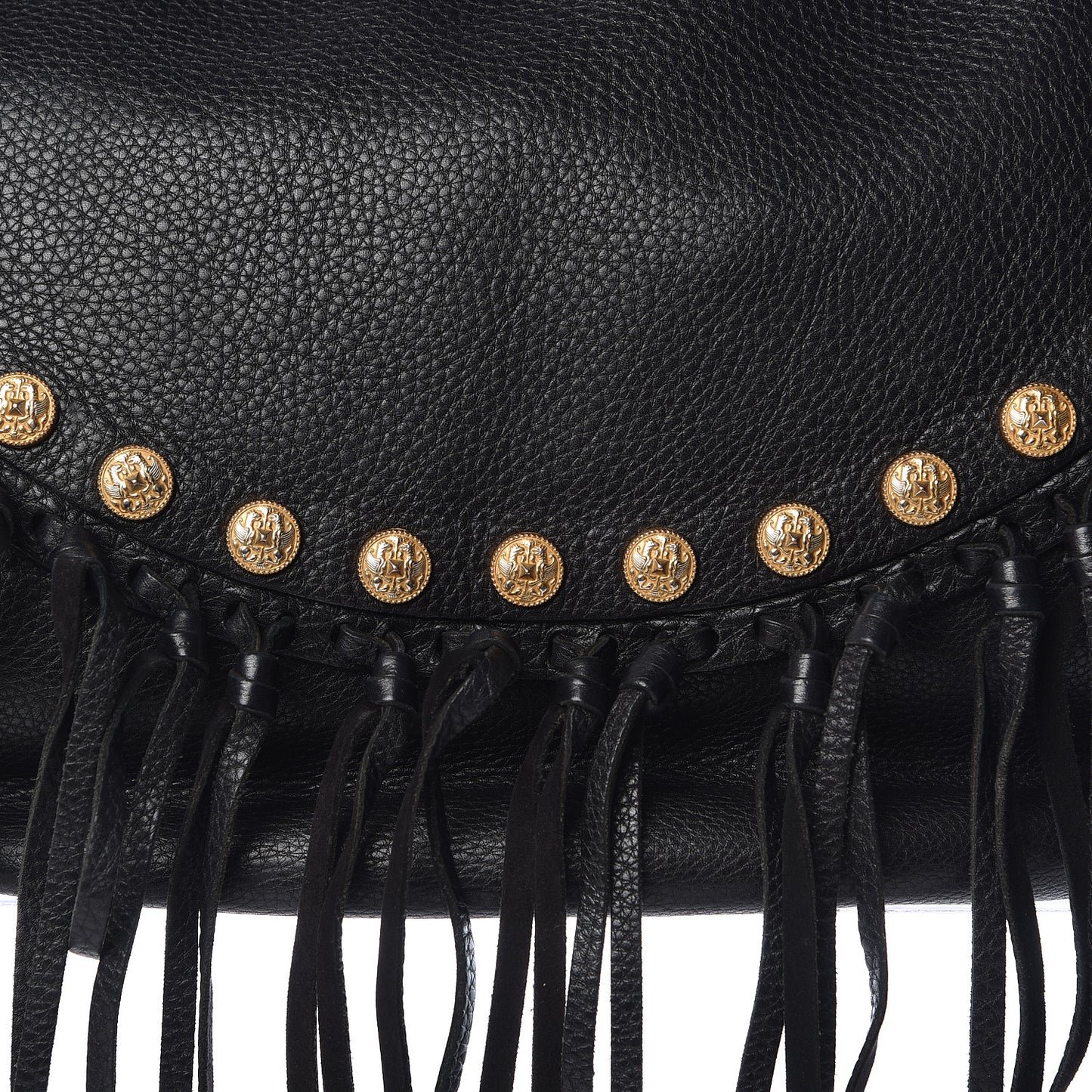 Grained Calfskin C-Rockee Fringe Hobo Black